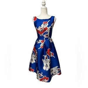 Floral Red White and Blue Prom Homecoming Dress Size Small Cocktail Fit & Flare